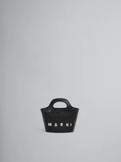 Handbags | Tropicalia Bag>Marni Tropicalia Micro Bag In Leather And Raffia-effect Fabric BLACK