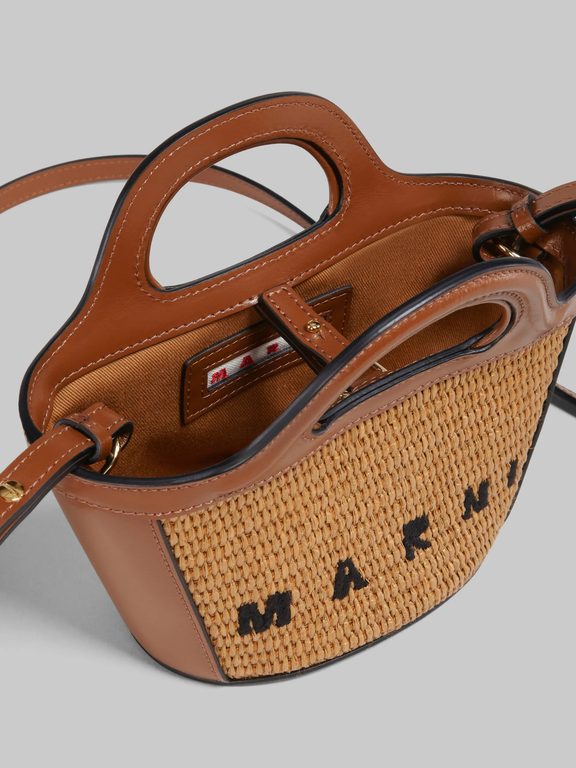 Handbags | Tropicalia Bag>Marni Tropicalia Micro Bag In Brown Leather And Raffia-effect Fabric RAWSIENNA