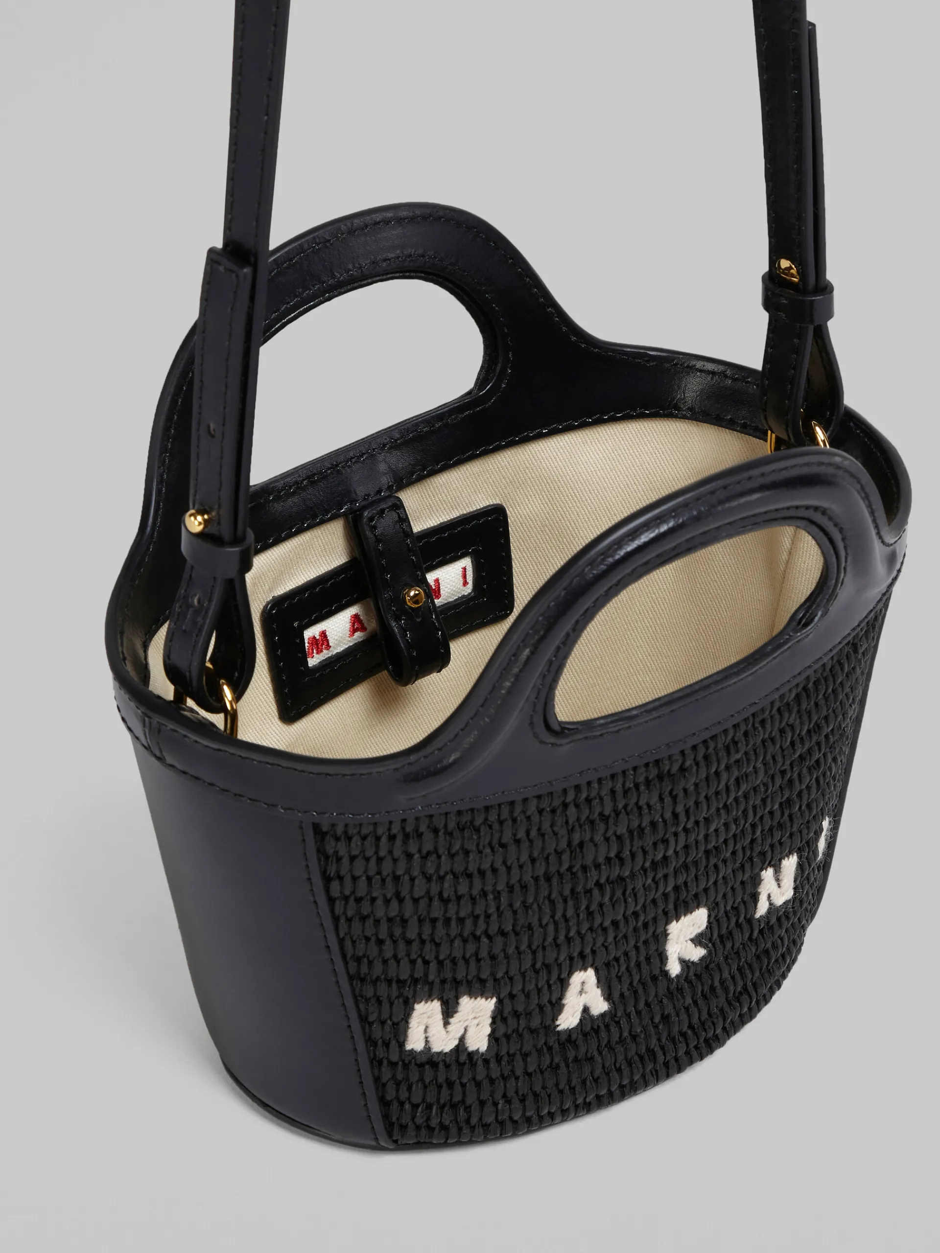 Handbags | Tropicalia Bag>Marni Tropicalia Micro Bag In Leather And Raffia-effect Fabric BLACK