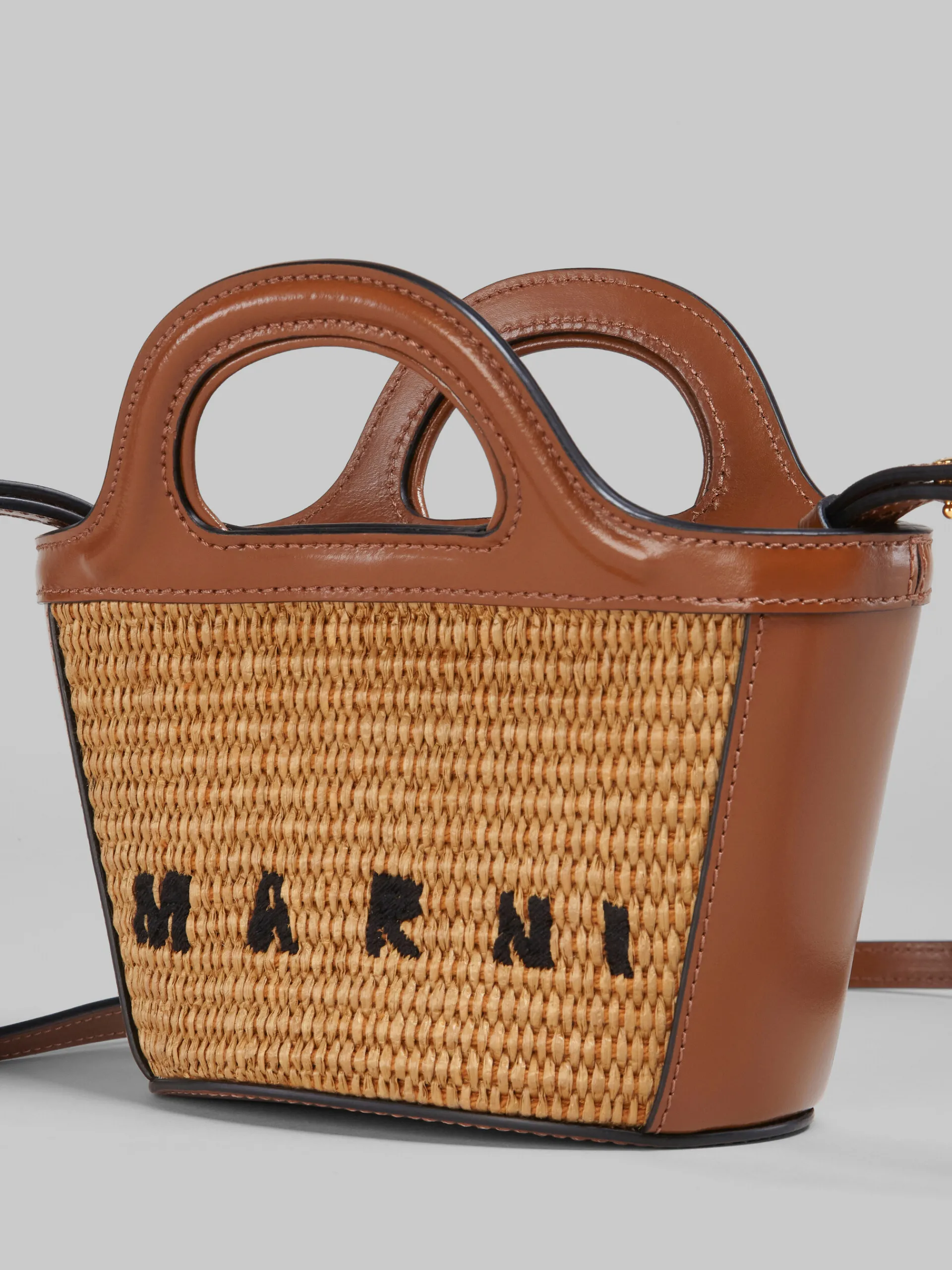 Handbags | Tropicalia Bag>Marni Tropicalia Micro Bag In Brown Leather And Raffia-effect Fabric RAWSIENNA