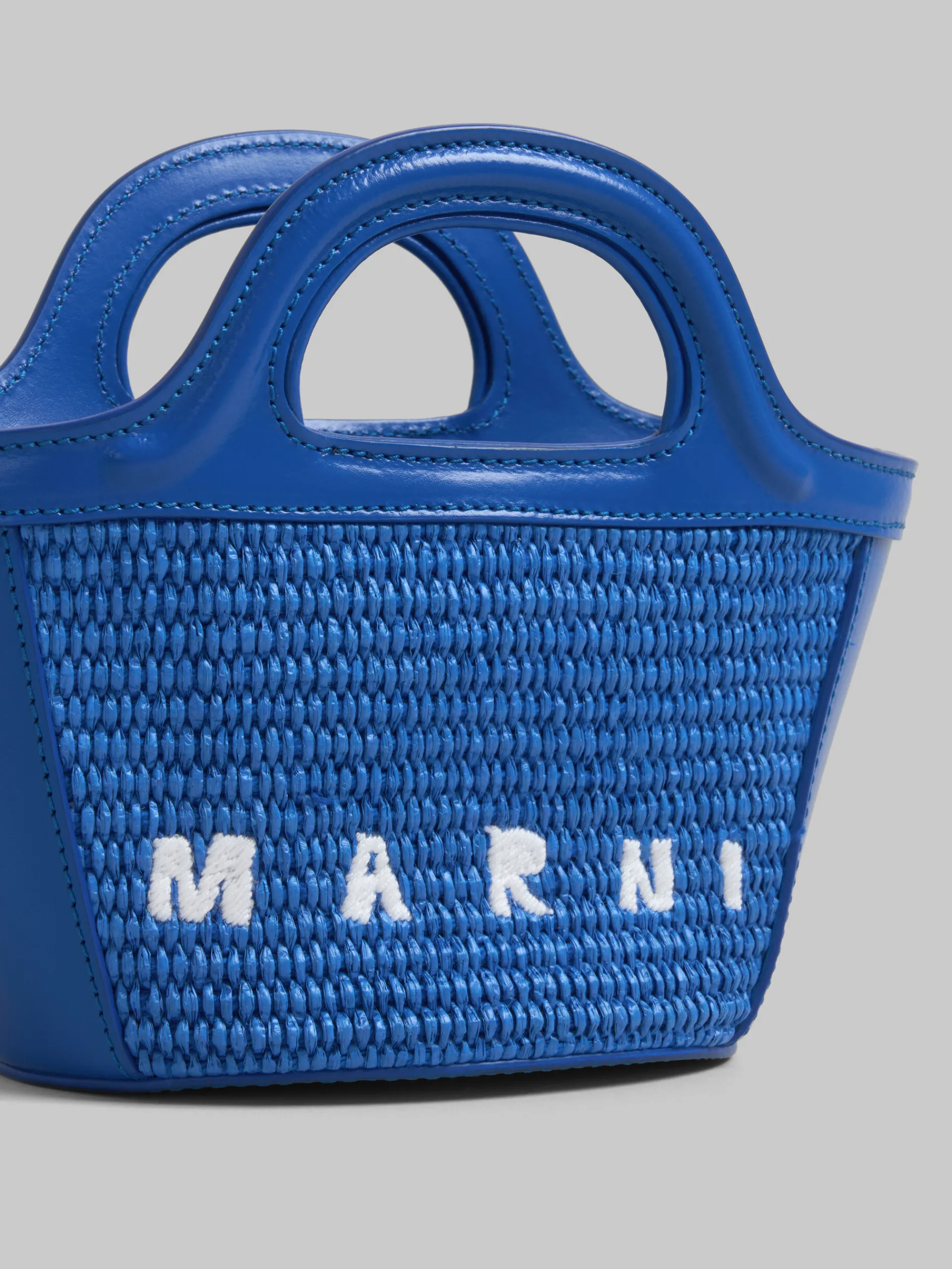 Handbags | Tropicalia Bag>Marni Tropicalia Micro Bag In Blue Leather And Raffia-effect Fabric IRISBLUE