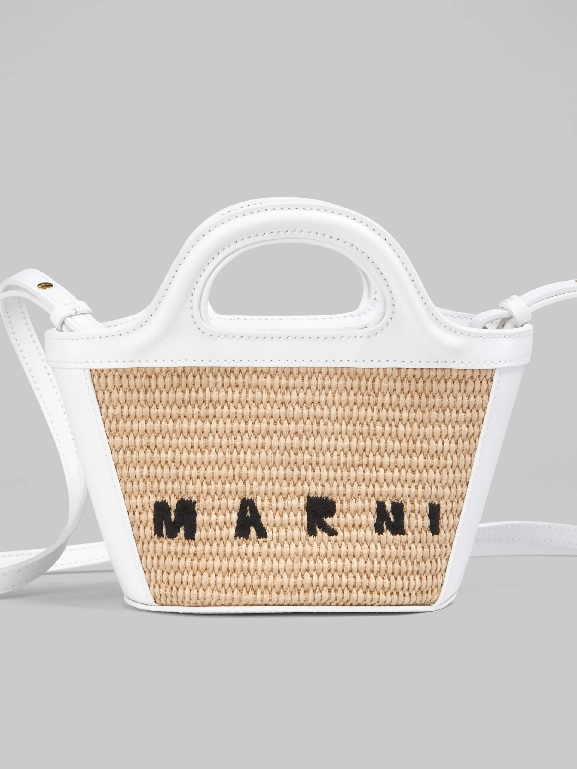 Handbags | Tropicalia Bag>Marni Tropicalia Micro Bag In White Leather And Raffia-effect Fabric SANDSTORM/LILYWHITE