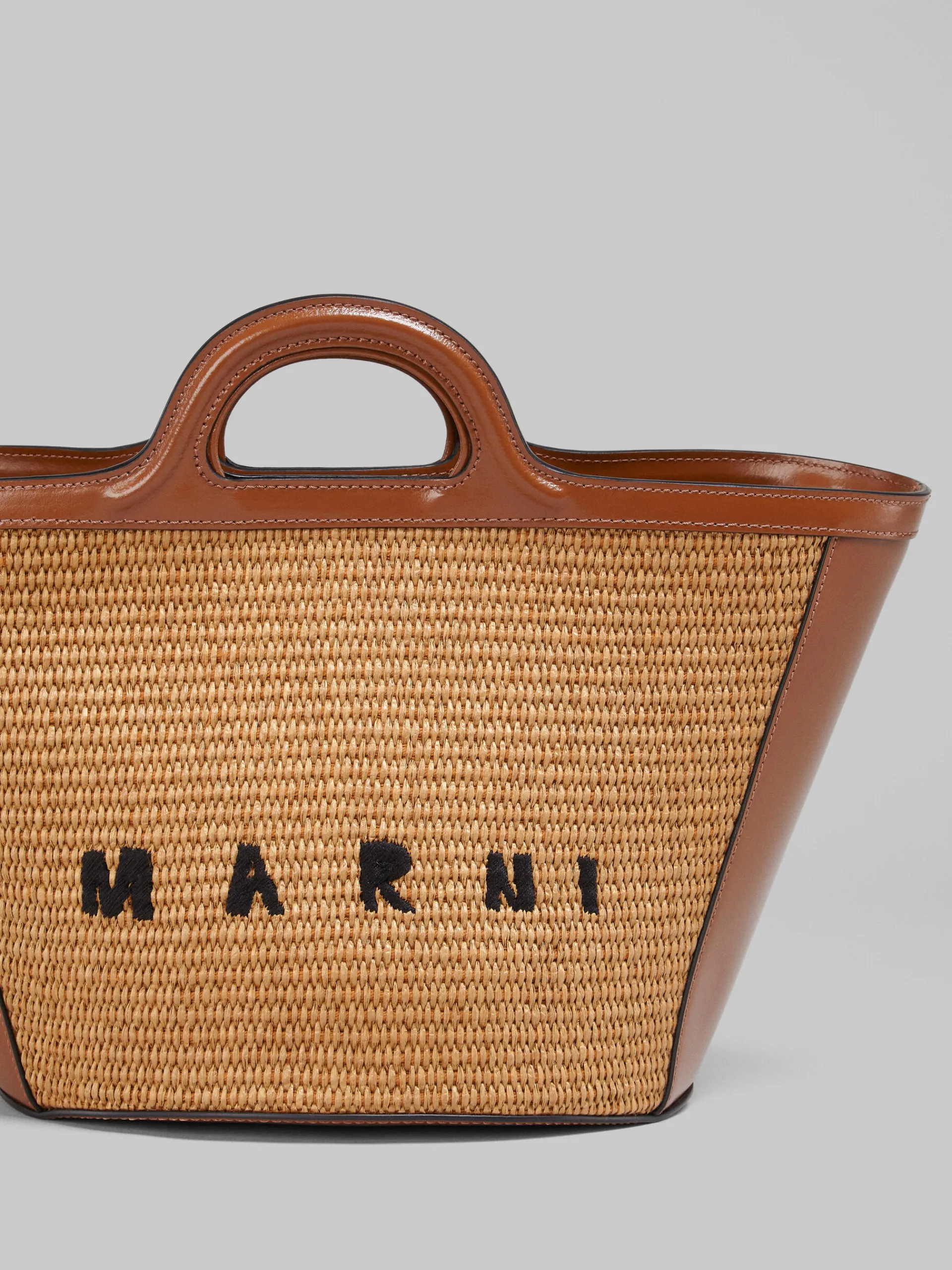 Handbags | Tropicalia Bag>Marni Tropicalia Small Bag In Brown Leather And Raffia-effect Fabric RAWSIENNA