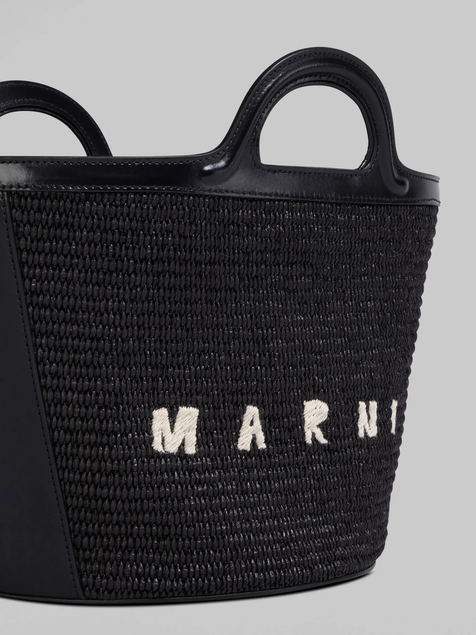 Handbags | Tropicalia Bag>Marni Tropicalia Small Bag In Leather And Raffia-effect Fabric BLACK