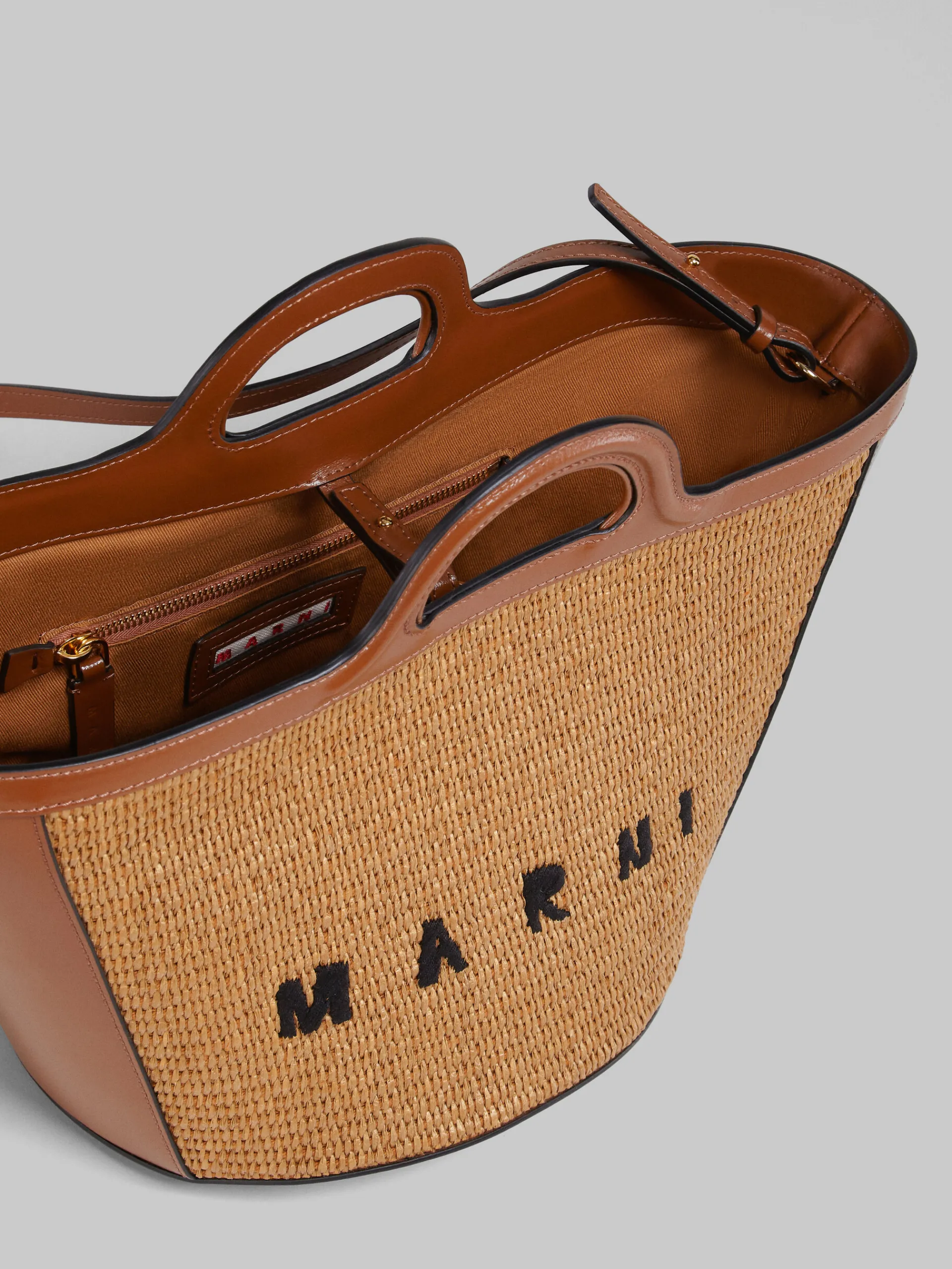 Handbags | Tropicalia Bag>Marni Tropicalia Small Bag In Brown Leather And Raffia-effect Fabric RAWSIENNA