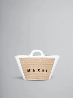 Handbags | Tropicalia Bag>Marni Tropicalia Small Bag In White Leather And Raffia-effect Fabric SANDSTORM/LILYWHITE