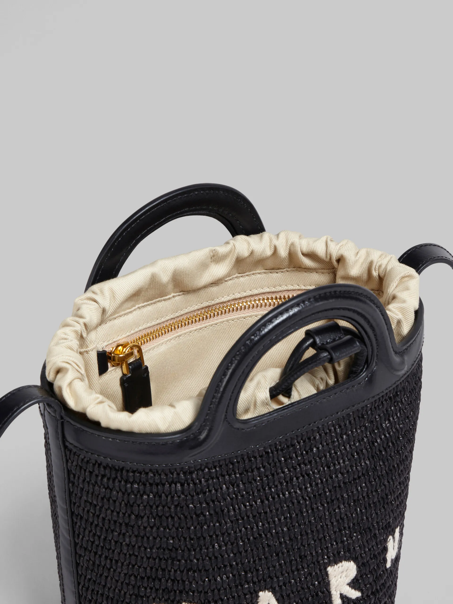 Shoulder Bags | Crossbody Bags>Marni Tropicalia Small Bucket Bag In Leather And Raffia-effect Fabric BLACK