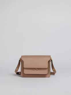 Shoulder Bags>Marni TRUNK Medium Bag In Beige Saffiano Leather BROWN