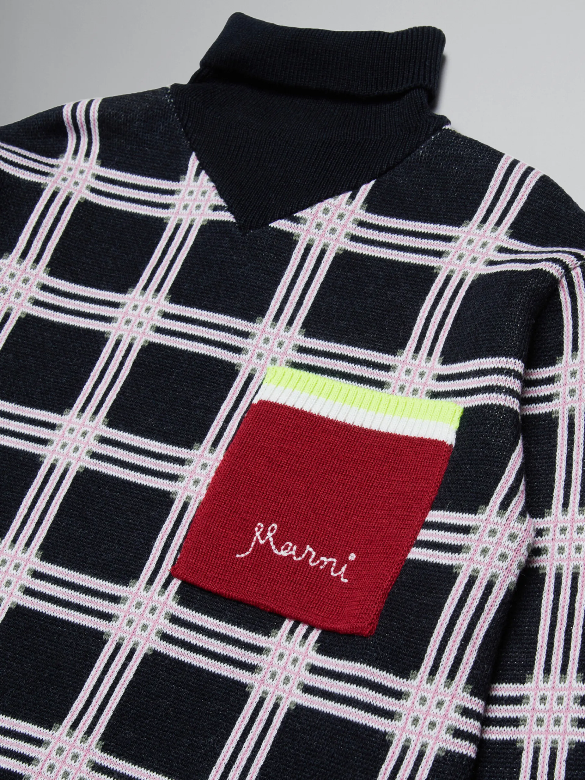 Kids>Marni Turtleneck Dress In Checked Knit BLACK