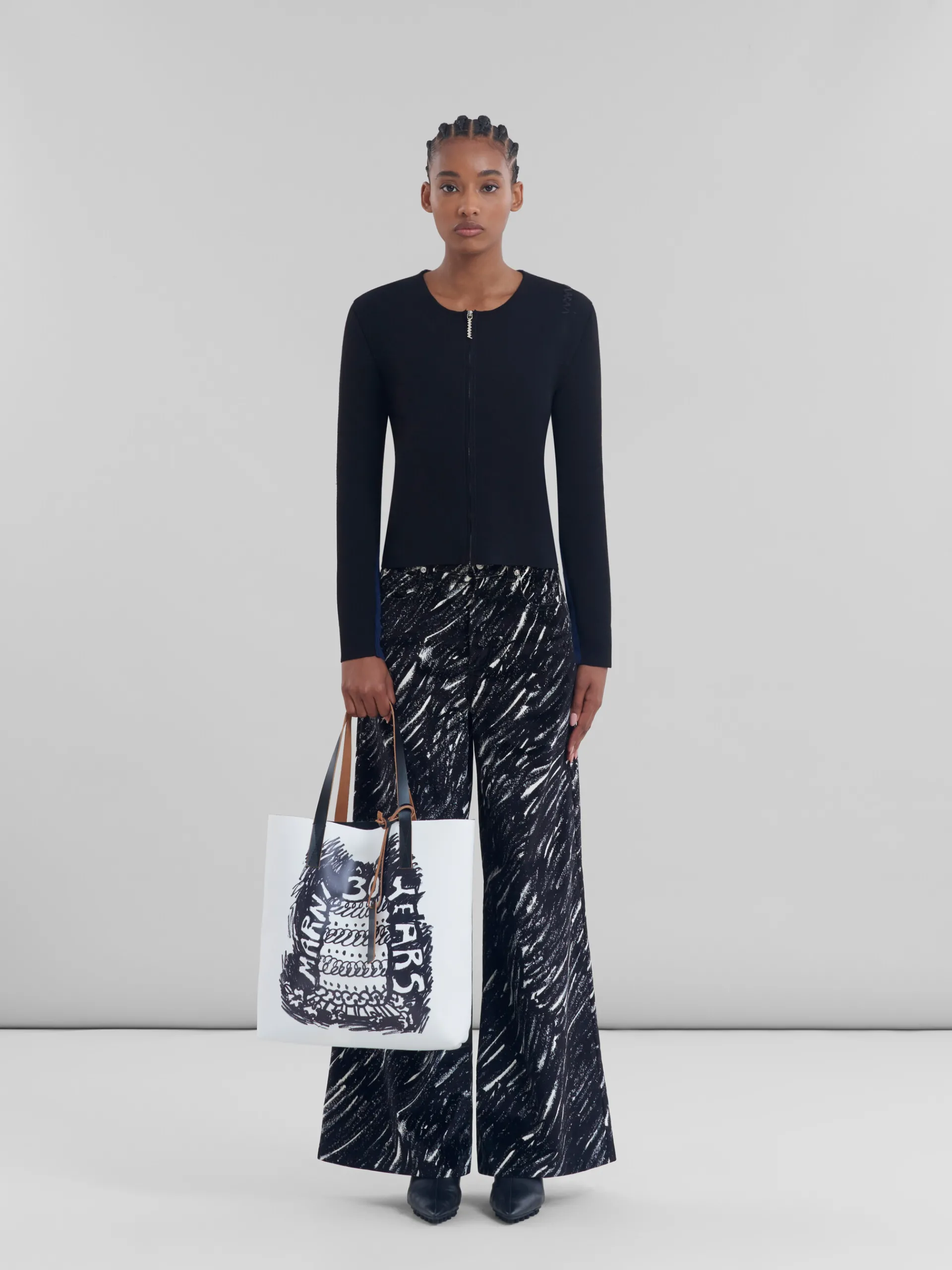 Tote Bags>Marni Two Tone Tribeca Tote With 30th Anniversary Print BLACK
