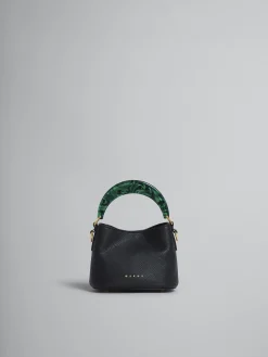 Shoulder Bags | Handbags>Marni Venice Mini Bucket Bag In Black Leather BLACK/SPHERICALGREEN