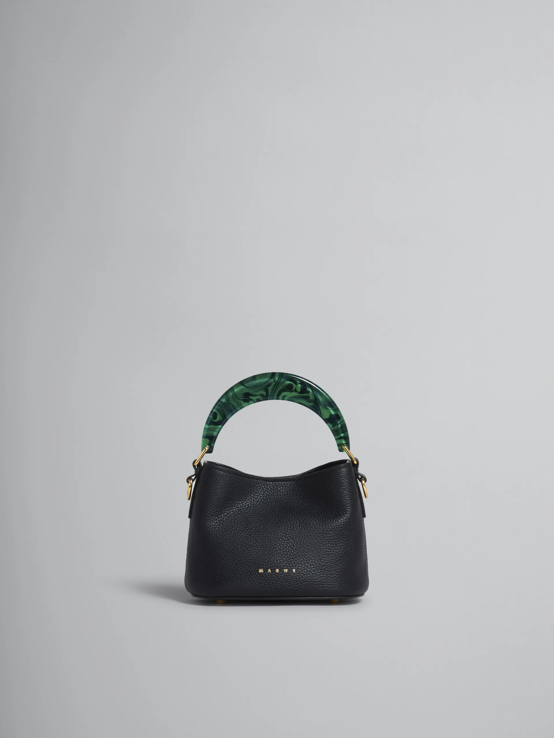Shoulder Bags | Handbags>Marni Venice Mini Bucket Bag In Black Leather BLACK/SPHERICALGREEN