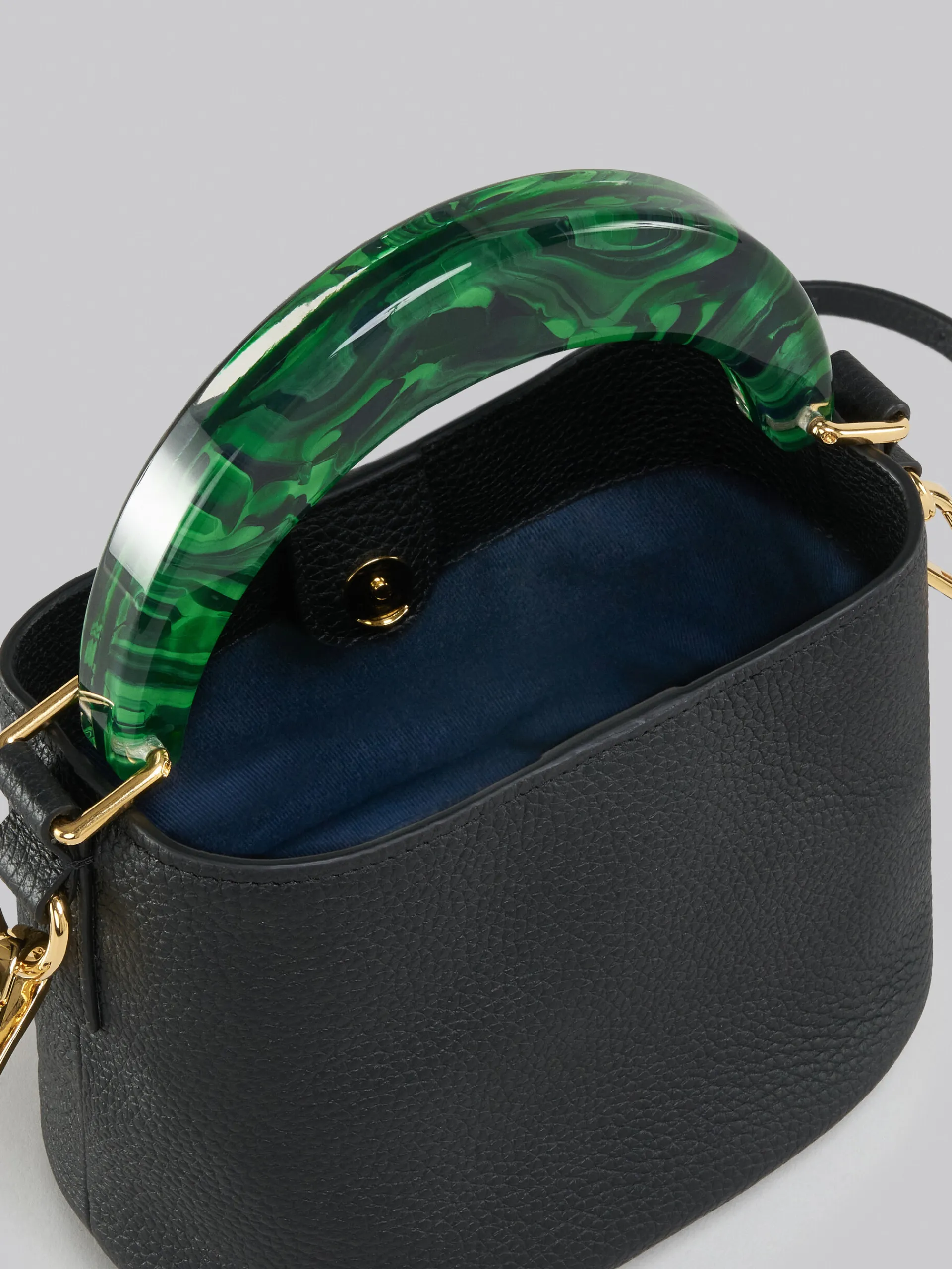 Shoulder Bags | Handbags>Marni Venice Mini Bucket Bag In Black Leather BLACK/SPHERICALGREEN
