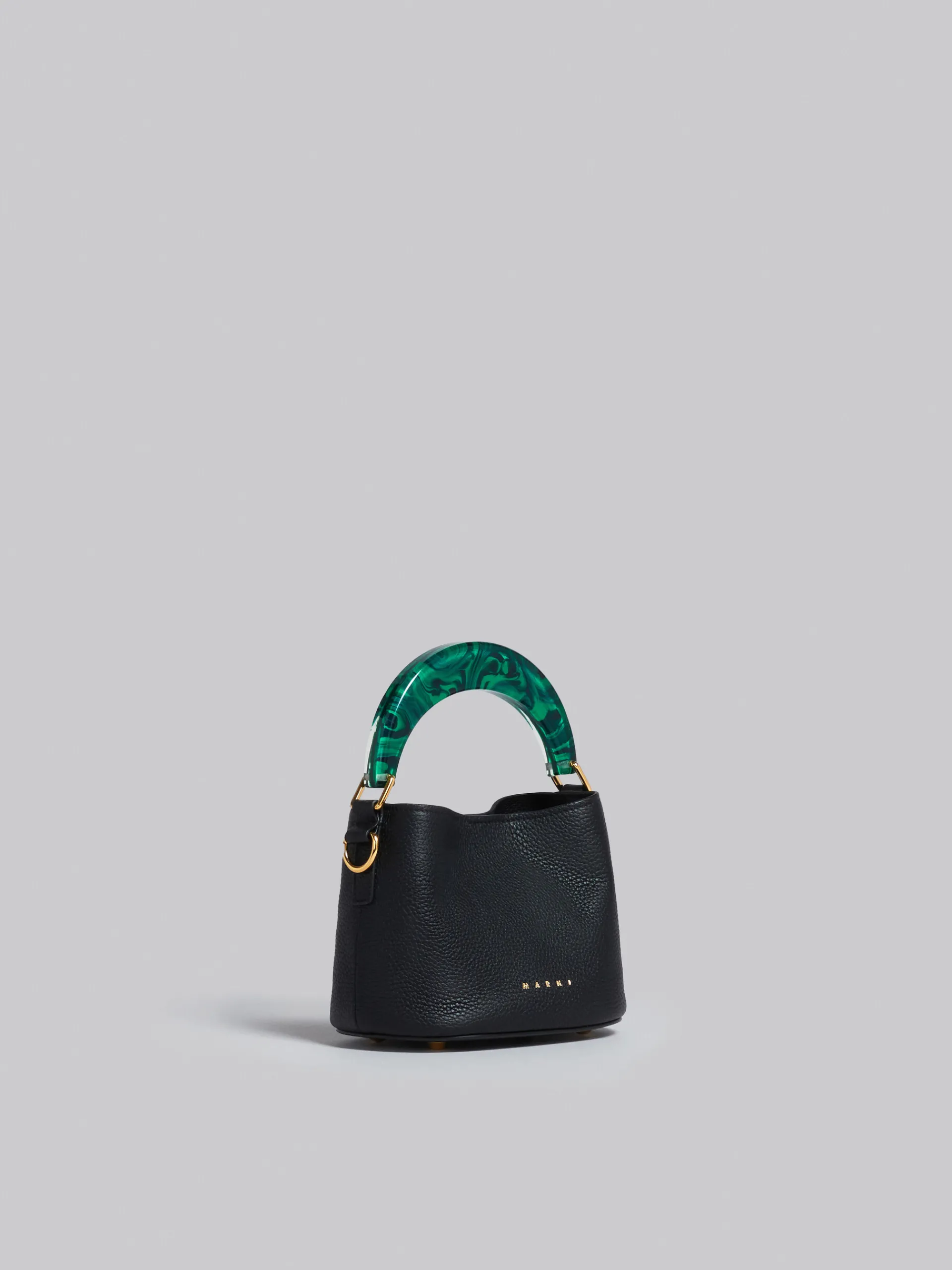Shoulder Bags | Handbags>Marni Venice Mini Bucket Bag In Black Leather BLACK/SPHERICALGREEN