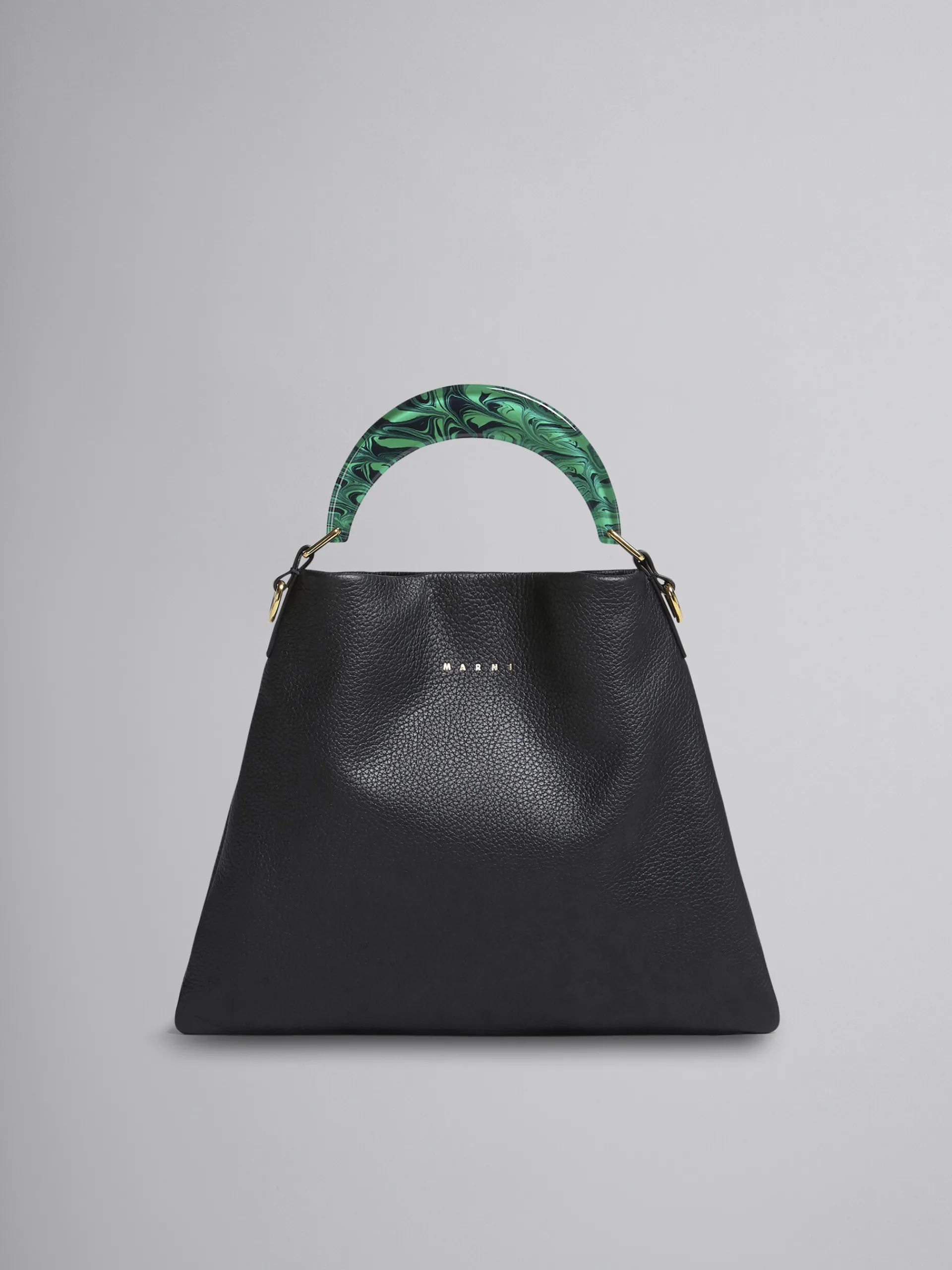 Shoulder Bags | Handbags>Marni Venice Small Bag In Black Leather BLACK/SPHERICALGREEN