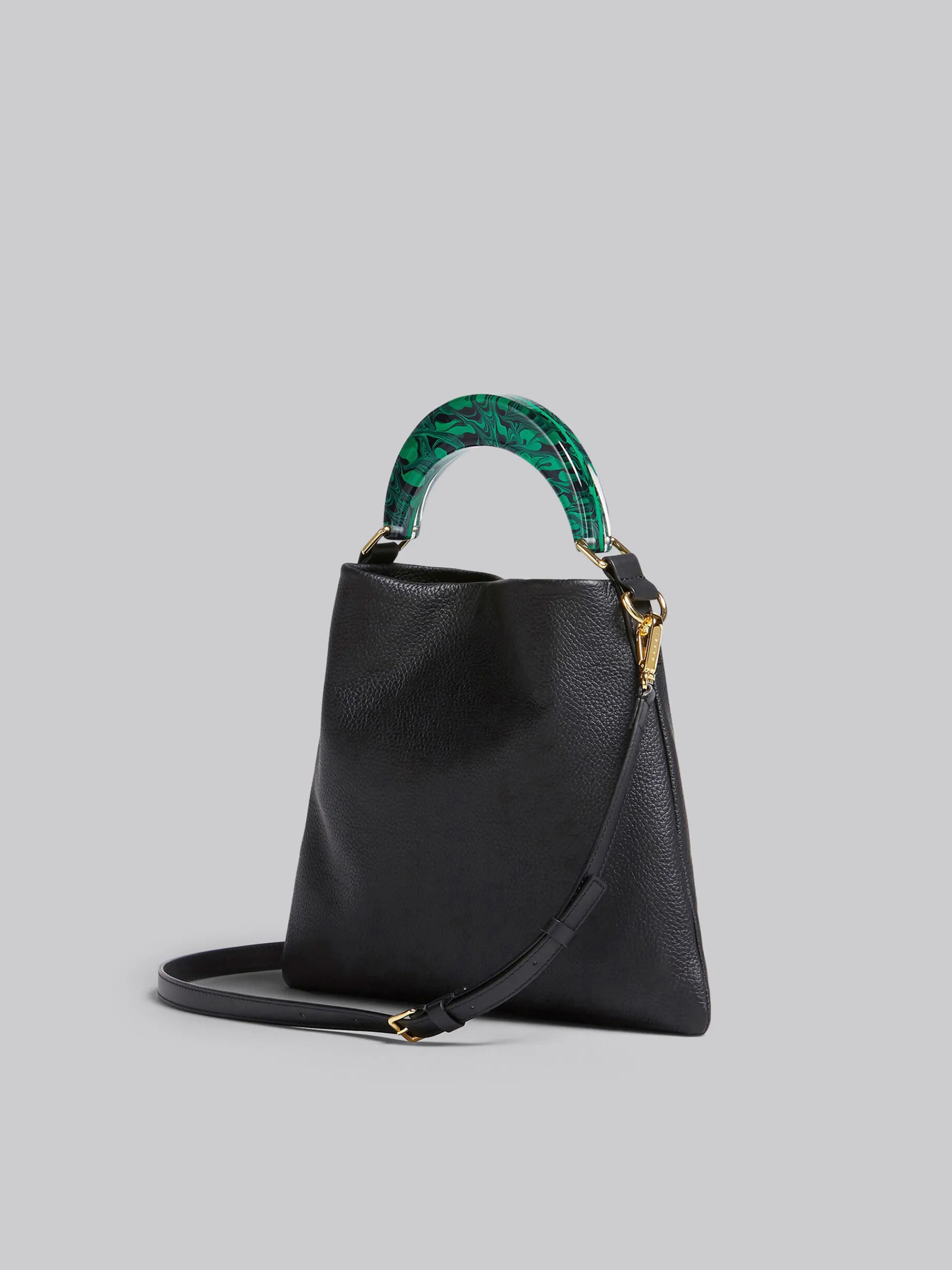 Shoulder Bags | Handbags>Marni Venice Small Bag In Black Leather BLACK/SPHERICALGREEN