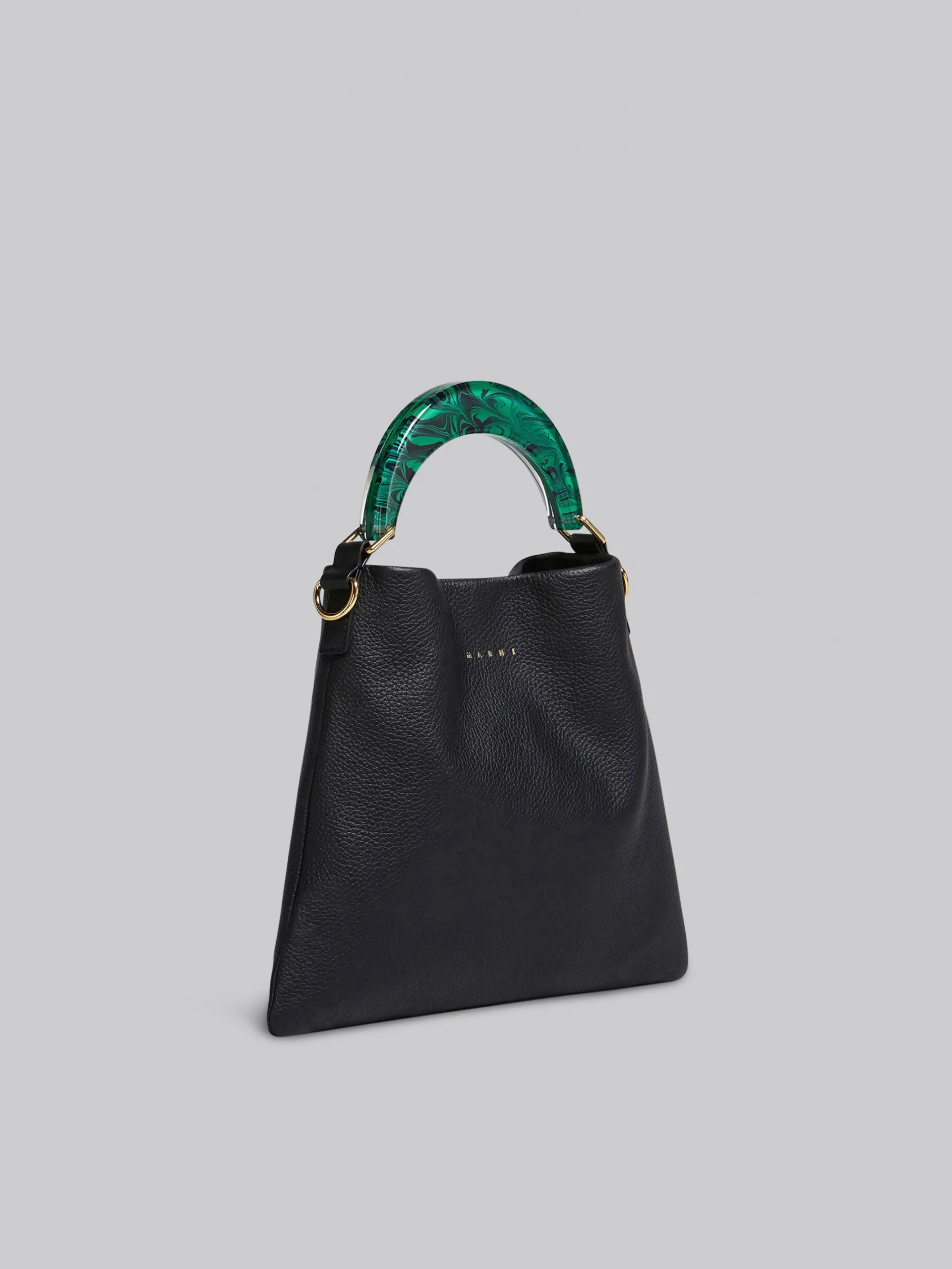 Shoulder Bags | Handbags>Marni Venice Small Bag In Black Leather BLACK/SPHERICALGREEN