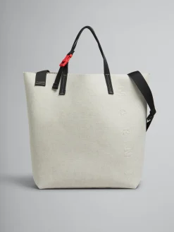Tote Bags>Marni White Canvas Tribeca Shopper With Raised Logo ALABASTER