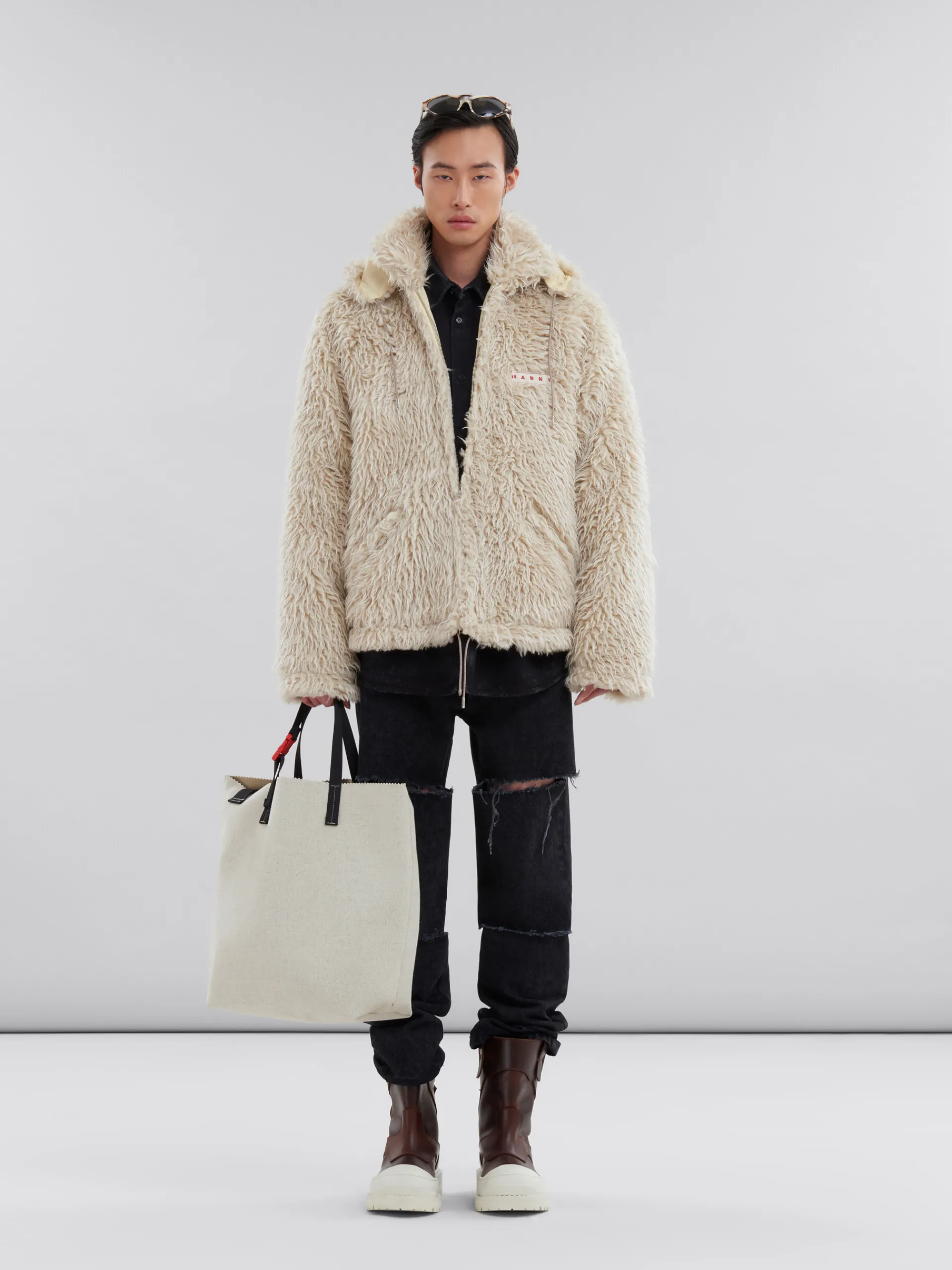 Tote Bags>Marni White Canvas Tribeca Shopper With Raised Logo ALABASTER