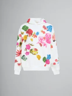 Sweatshirts>Marni White Cotton Hoodie With Flower Prints NATURAL WHITE