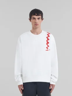 Sweatshirts>Marni White Cotton Sweatshirt With Mending Logo NATURAL WHITE