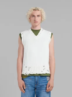 Knitwear>Marni White Cotton V-neck Vest LILYWHITE