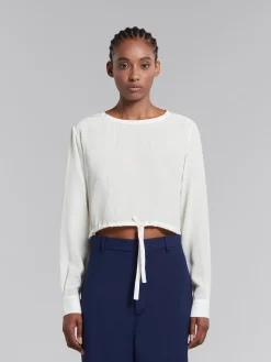 Tops & T-Shirts>Marni White Crêpe De Chine Drawstring Top STONEWHITE