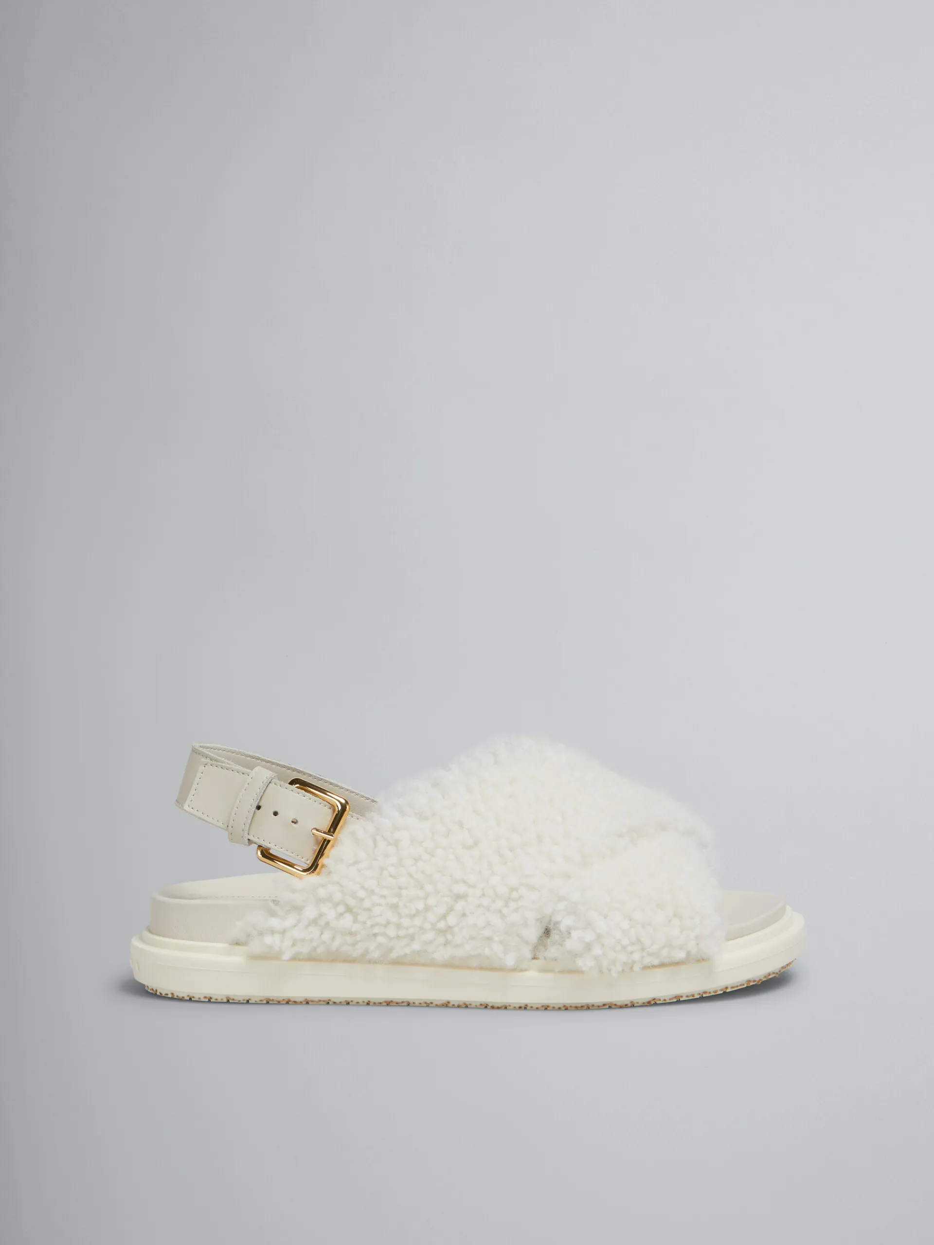Slides & Sandals | Fussbett>Marni White Curly Shearling Fussbett Slide NATURAL WHITE