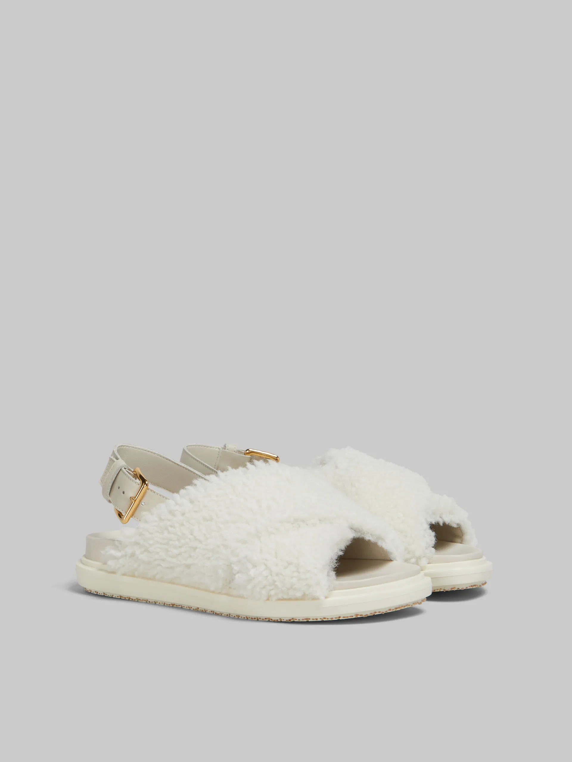 Slides & Sandals | Fussbett>Marni White Curly Shearling Fussbett Slide NATURAL WHITE