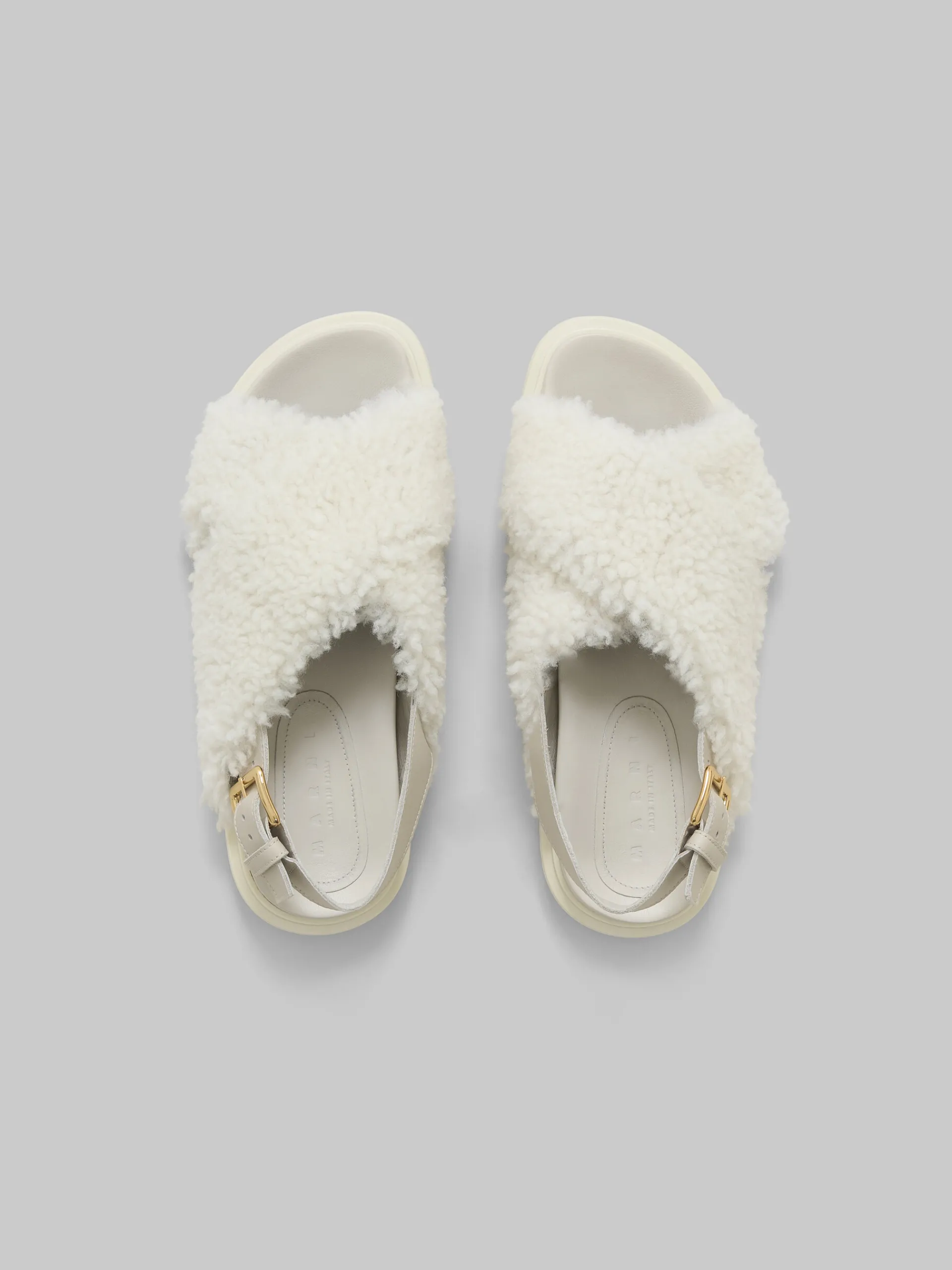 Slides & Sandals | Fussbett>Marni White Curly Shearling Fussbett Slide NATURAL WHITE