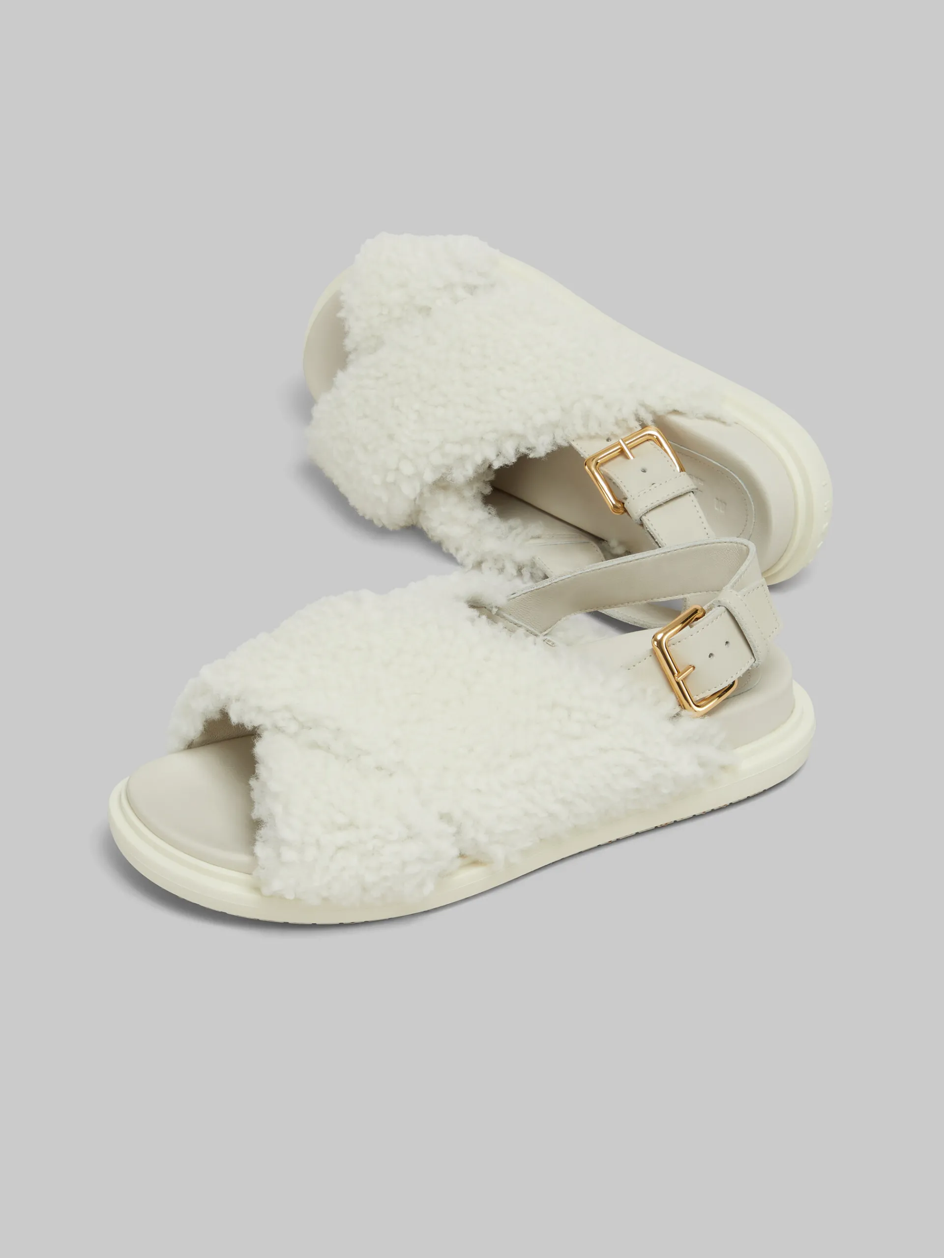 Slides & Sandals | Fussbett>Marni White Curly Shearling Fussbett Slide NATURAL WHITE