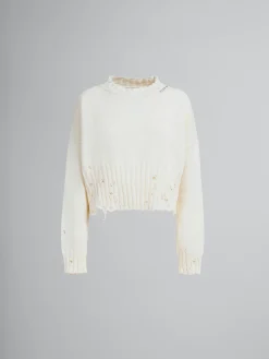 Knitwear>Marni White Dishevelled Cotton Cropped Jumper LILYWHITE