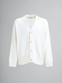 Knitwear>Marni White Dishevelled Cotton Cardigan With Mending LILYWHITE