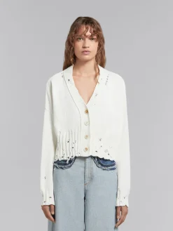 Knitwear>Marni White Dishevelled Cotton Cropped Cardigan LILYWHITE