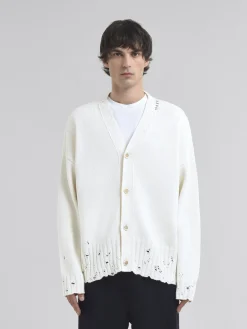 Knitwear>Marni White Dishevelled Cotton Cardigan With Mending LILYWHITE