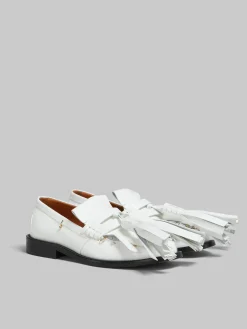 Flats>Marni White Leather Bambi Loafer With Maxi Tassels LILYWHITE