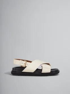 Slides & Sandals | Fussbett>Marni White Leather Fussbett SILKWHITE