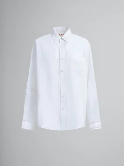 Tops & T-Shirts>Marni White Linen Shirt With Openwork Embroidery LILYWHITE