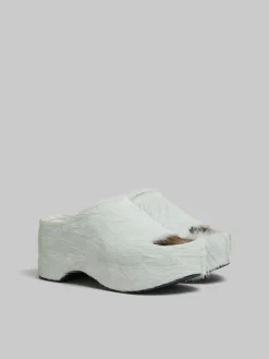 Slides & Sandals>Marni White Long-hair Calfskin Chunky Clog Slide LILYWHITE