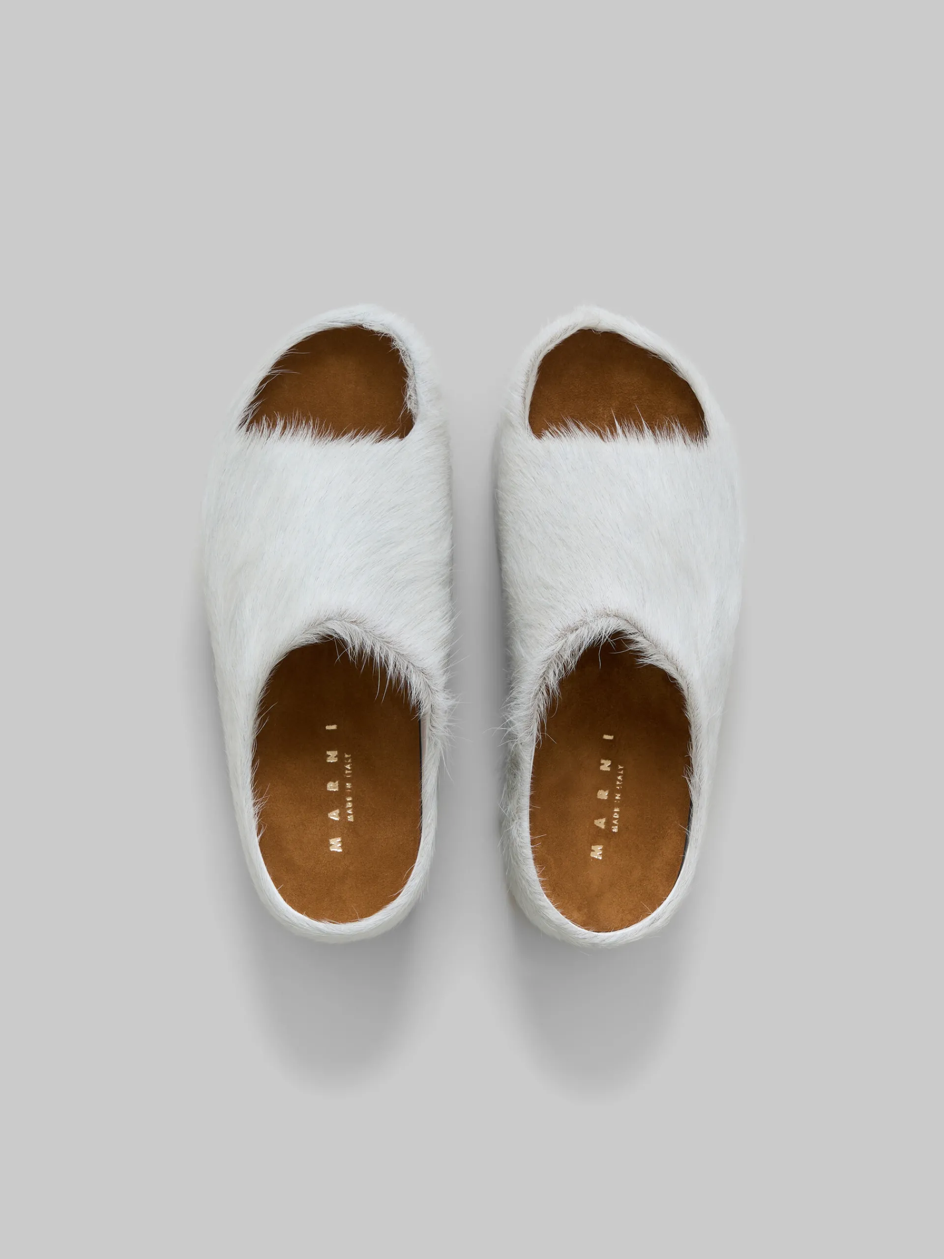 Slides & Sandals>Marni White Long-hair Calfskin Chunky Clog Slide LILYWHITE