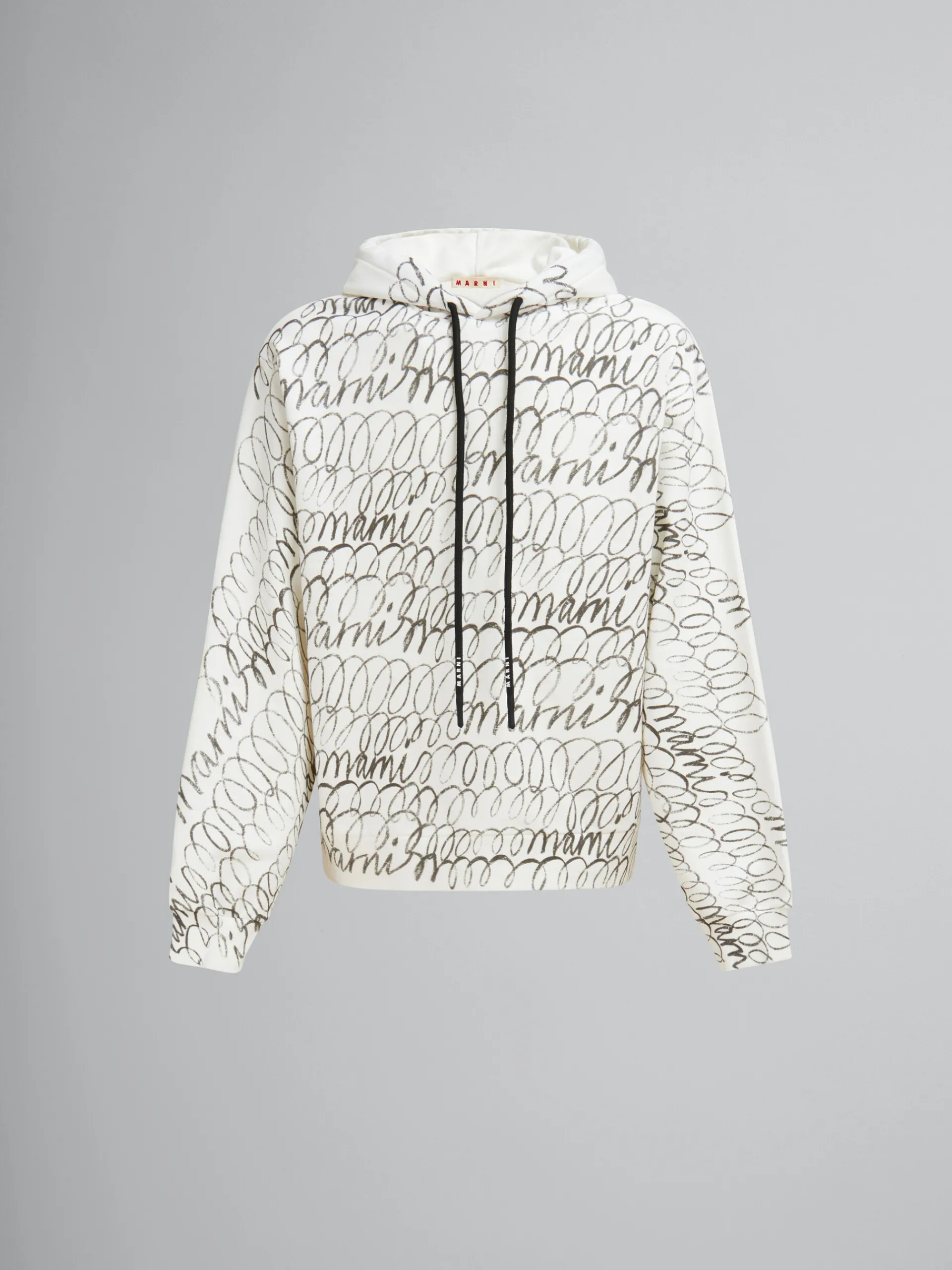 Sweatshirts>Marni White Organic Cotton Hoodie With Scribble Motif NATURAL WHITE