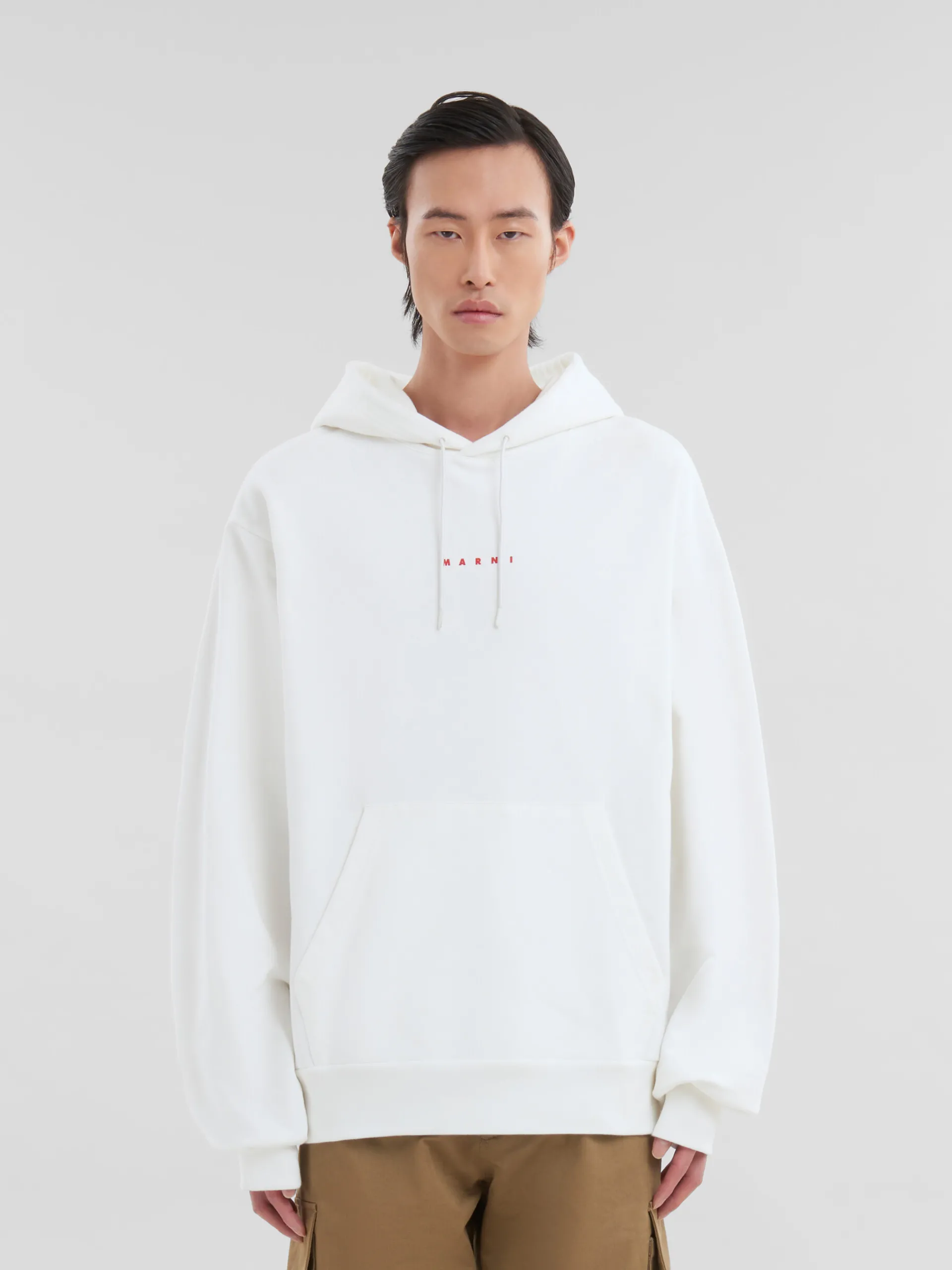 Sweatshirts>Marni White Organic Cotton Hoodie With Mini Print NATURAL WHITE