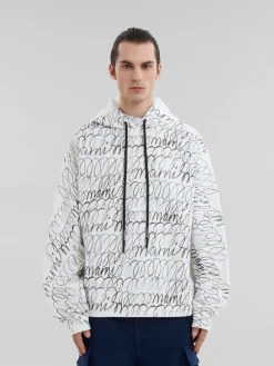 Sweatshirts>Marni White Organic Cotton Hoodie With Scribble Motif NATURAL WHITE
