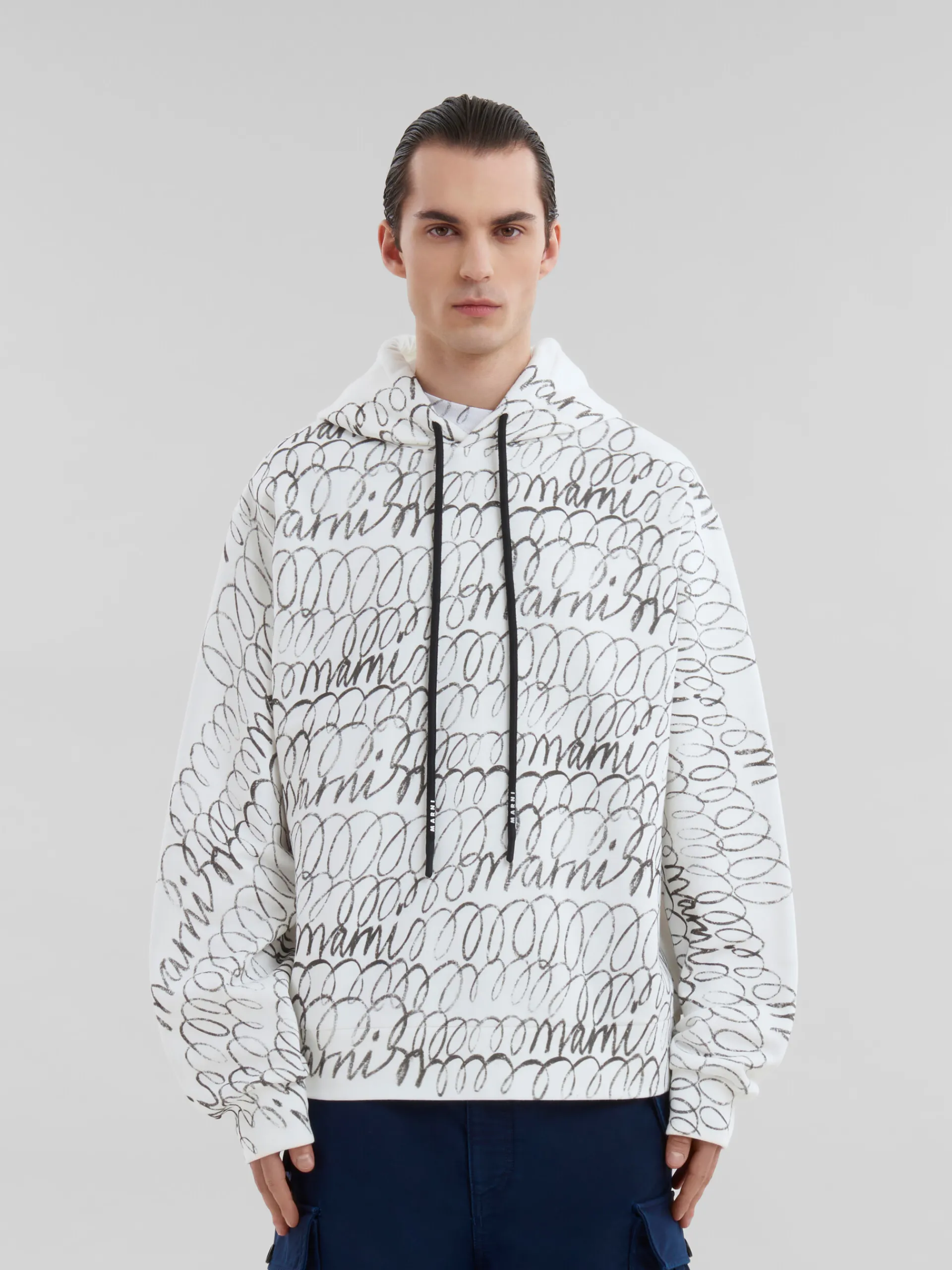 Sweatshirts>Marni White Organic Cotton Hoodie With Scribble Motif NATURAL WHITE