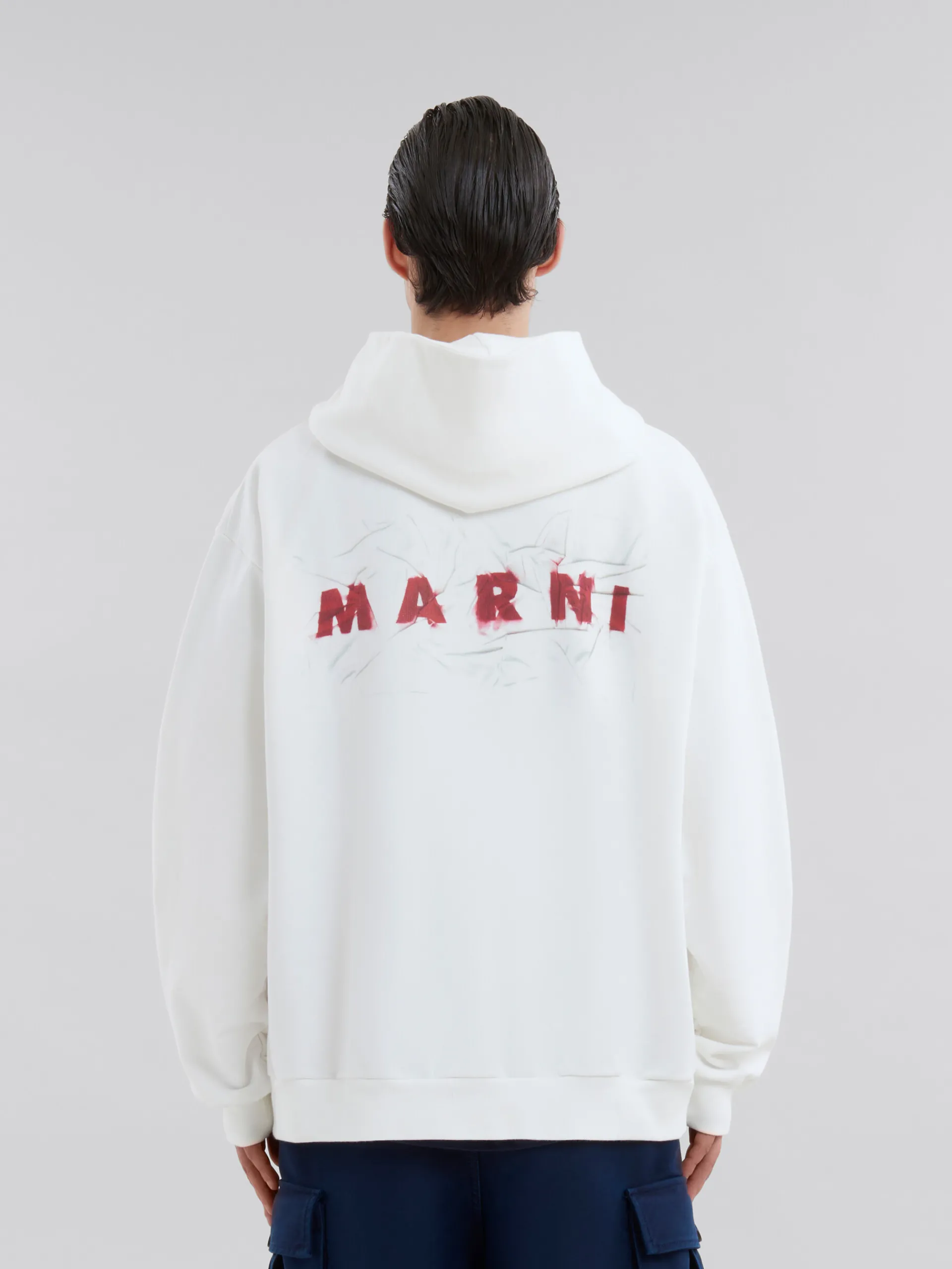Sweatshirts>Marni White Organic Cotton Hoodie With Wrinkled Logo NATURAL WHITE