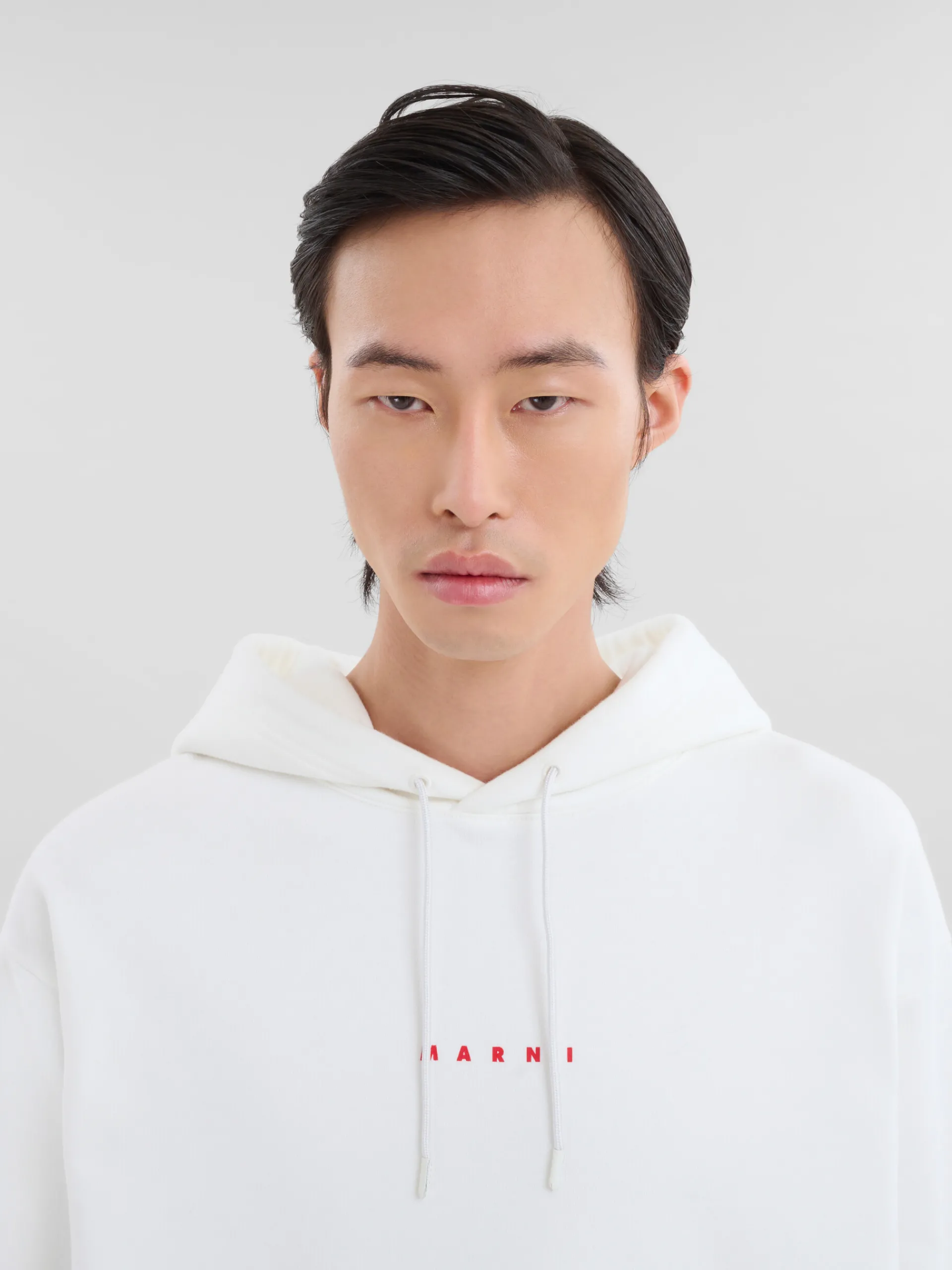 Sweatshirts>Marni White Organic Cotton Hoodie With Mini Print NATURAL WHITE