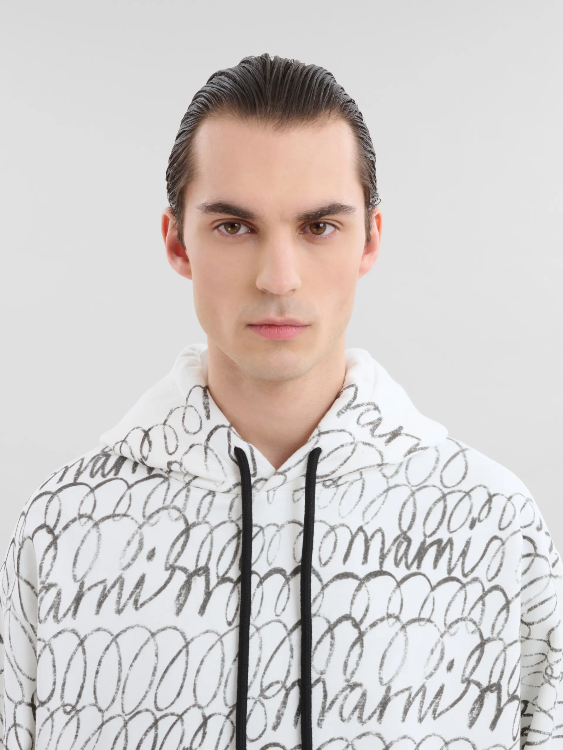 Sweatshirts>Marni White Organic Cotton Hoodie With Scribble Motif NATURAL WHITE