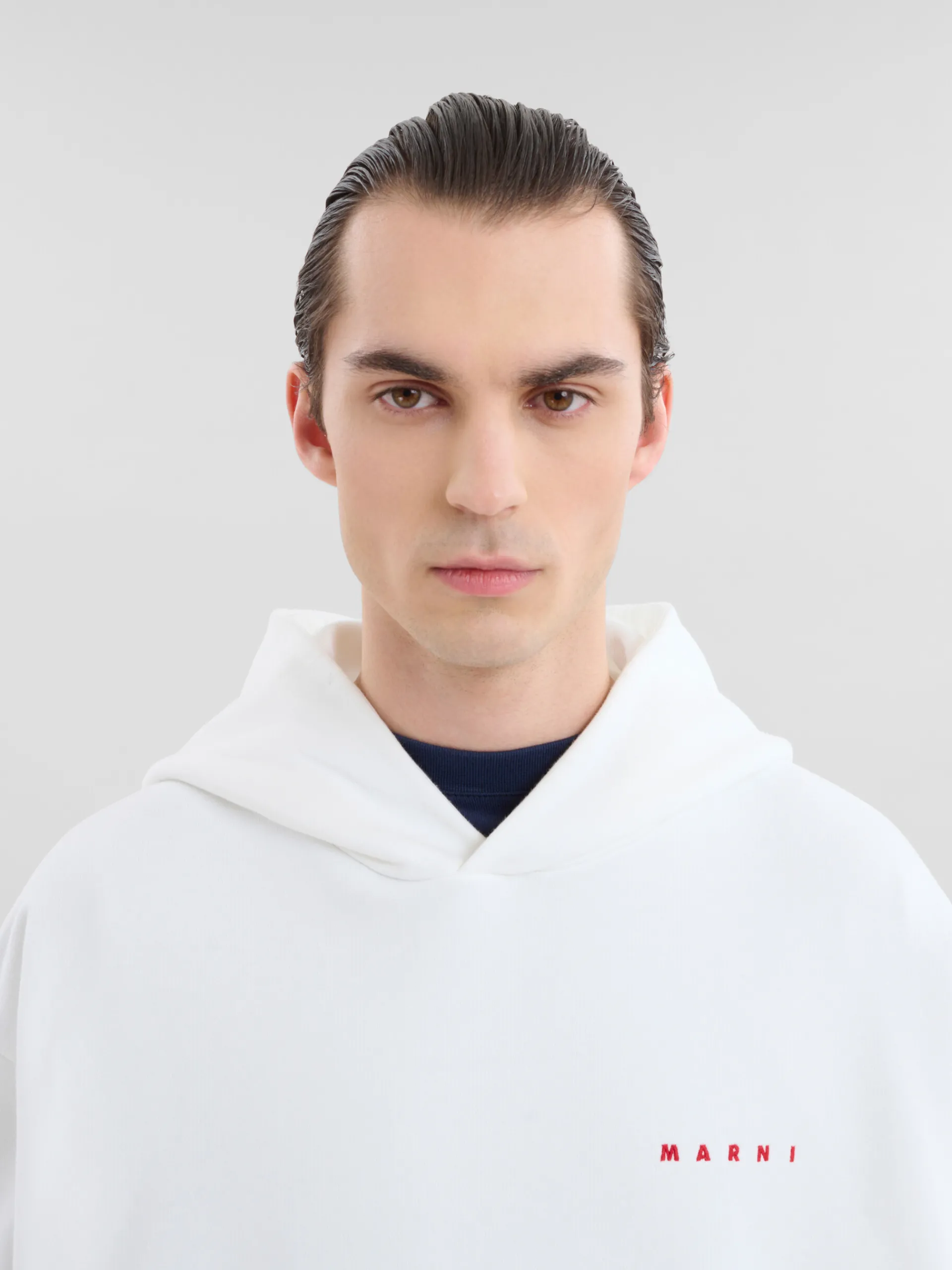Sweatshirts>Marni White Organic Cotton Hoodie With Wrinkled Logo NATURAL WHITE