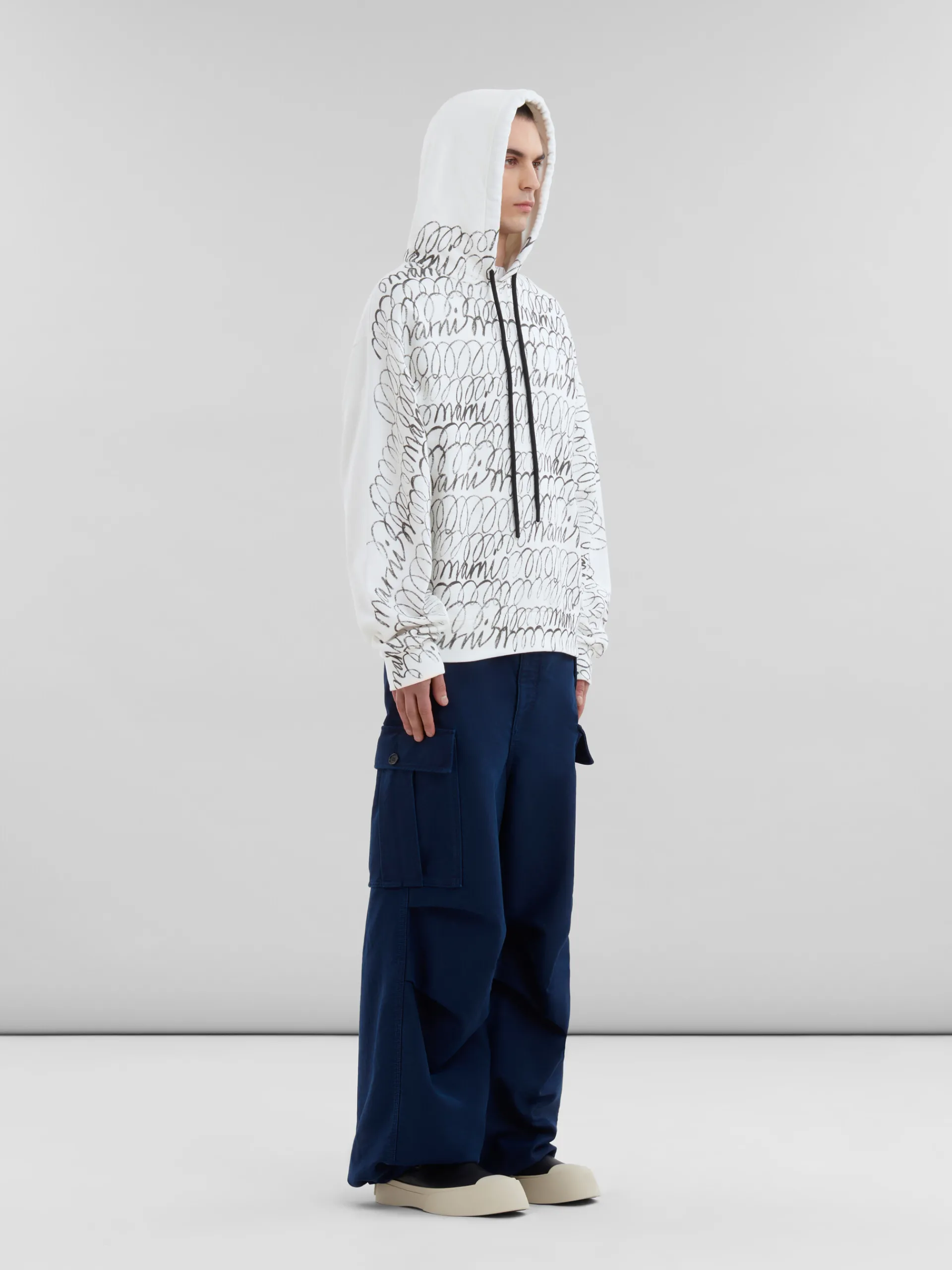 Sweatshirts>Marni White Organic Cotton Hoodie With Scribble Motif NATURAL WHITE