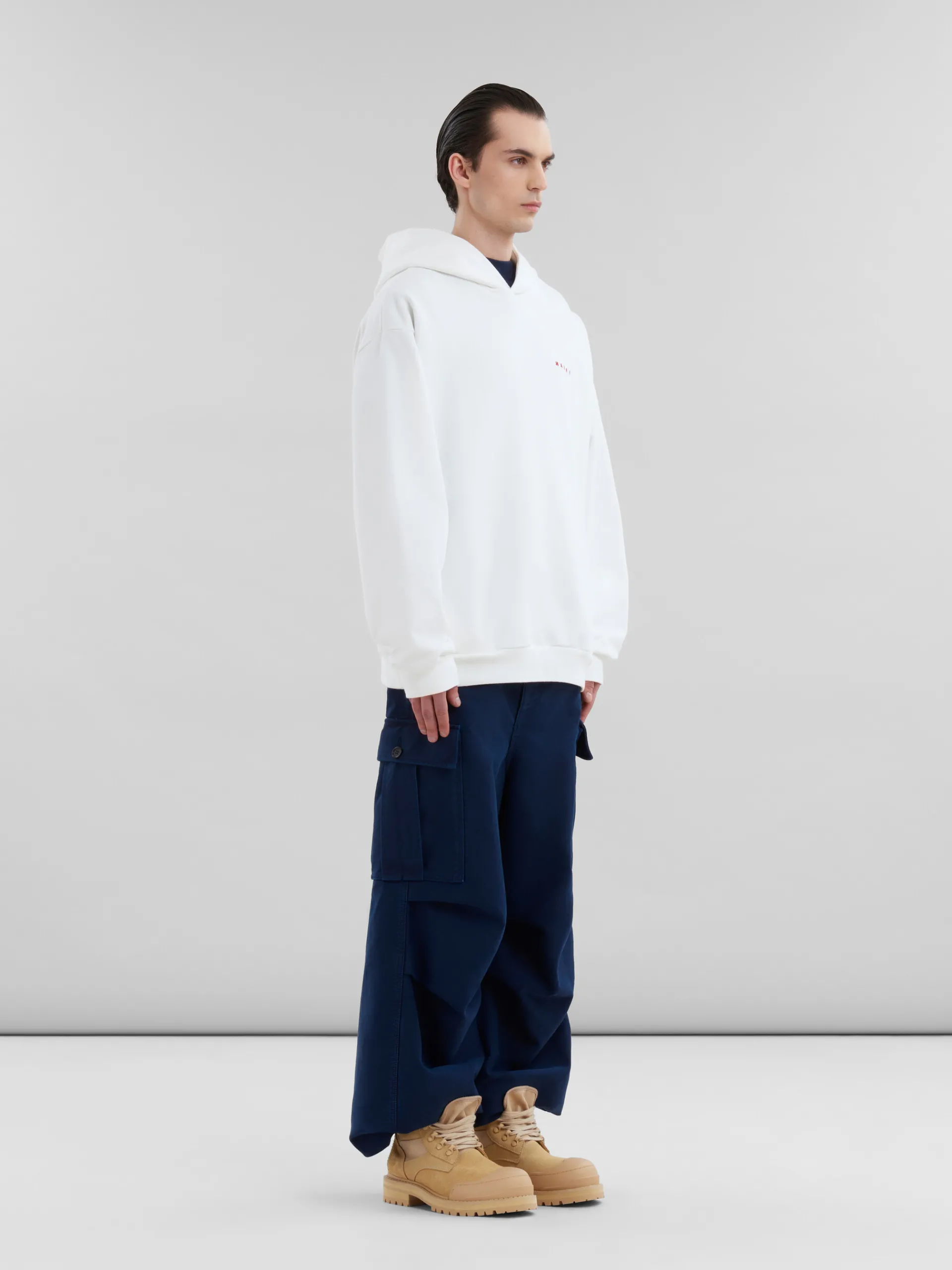 Sweatshirts>Marni White Organic Cotton Hoodie With Wrinkled Logo NATURAL WHITE